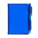 A blue pocket notebook with a pen attached. The notebook features a simple cover design and is compact in size. A blue pocket notebook with a pen attached. The notebook features a simple cover design and is compact in size.
