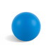 A blue Hi Bounce Ball with a smooth surface and a round shape, featuring a logo.