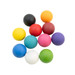 A collection of ten colorful bounce balls in various hues including red, blue, green, yellow, and purple. A collection of ten colorful bounce balls in various hues including red, blue, green, yellow, and purple.