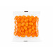 A clear cello bag filled with bright orange jelly beans.