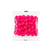 A clear cello bag filled with bright pink jelly beans. The bag features a logo.