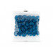 A clear cello bag containing blue jelly beans, showcasing their glossy surface and distinct oval shape.