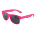 Bright pink sunglasses with dark lenses, designed for leisure and outdoor use. Bright pink sunglasses with dark lenses, designed for leisure and outdoor use.