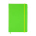A vibrant green A5 notebook featuring a smooth cover, an elastic band closure, and a ribbon bookmark. A vibrant green A5 notebook featuring a smooth cover, an elastic band closure, and a ribbon bookmark.