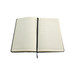 An A5 notebook with lined pages and a ribbon bookmark, shown in an open position. An A5 notebook with lined pages and a ribbon bookmark, shown in an open position.