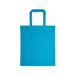 A bright blue cotton tote bag with short handles. A bright blue cotton tote bag with short handles.