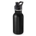 A drink bottle in matte black, featuring a spout and a handle, with a branding logo on the body. A drink bottle in matte black, featuring a spout and a handle, with a branding logo on the body.
