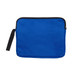 A blue utility pouch with a black zipper and handle, featuring a simple design. It includes a logo.