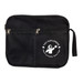 A black utility pouch with a mesh pocket and a logo. It features a zipper closure and a handle.
