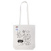 A white tote bag featuring a dinosaur design and an attached logo. Crayons are included for colouring. A white tote bag featuring a dinosaur design and an attached logo. Crayons are included for colouring.
