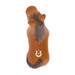A brown horse-shaped stress reliever with a black mane and a logo on its side.