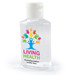 A bottle of Splash Gel Hand Sanitiser with a colorful logo featuring a tree and hands, promoting positive healthy lives.