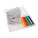 A drawing set featuring a clear case containing colored pencils in red, yellow, green, blue, black, and a coloring booklet. A drawing set featuring a clear case containing colored pencils in red, yellow, green, blue, black, and a coloring booklet.