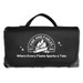 A black picnic blanket with a handle and a logo featuring flames and text. A black picnic blanket with a handle and a logo featuring flames and text.