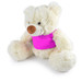 A plush teddy bear in cream with a pink shirt, featuring soft fur and a friendly expression. A plush teddy bear in cream with a pink shirt, featuring soft fur and a friendly expression.