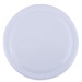 A white plastic plate with a smooth surface and subtle rim detail. A white plastic plate with a smooth surface and subtle rim detail.