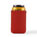 A drink can is snugly fitted inside a vibrant red stubby cooler, designed to keep beverages cold. A drink can is snugly fitted inside a vibrant red stubby cooler, designed to keep beverages cold.