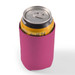 A drink bottle is wrapped in a bright pink stubby cooler, designed to maintain the temperature of the can. A drink bottle is wrapped in a bright pink stubby cooler, designed to maintain the temperature of the can.