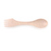 A multi utensil in soft beige with a spoon on one end and a fork on the other. It has a smooth texture and a subtle design. A multi utensil in soft beige with a spoon on one end and a fork on the other. It has a smooth texture and a subtle design.