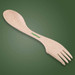 A light beige multi utensil with a spoon, fork, and serrated edge, featuring a logo. A light beige multi utensil with a spoon, fork, and serrated edge, featuring a logo.