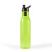 A drink bottle in a vibrant lime green color with a black flip-top spout and a sleek, transparent design.