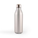 A drink bottle in a silver aluminum finish with a metallic top and a smooth, sleek design.