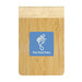 A bamboo notebook featuring a wooden cover and a blue logo for "The Foot Fairy."