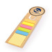 A bamboo bookmark featuring a ruler design and multiple colored sticky notes. The top of the bookmark displays a logo. A bamboo bookmark featuring a ruler design and multiple colored sticky notes. The top of the bookmark displays a logo.