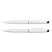A white metal pen with a sleek design, featuring a glossy finish and chrome accents.