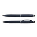 A set of Starion metal pens featuring a sleek dark blue design, including a ballpoint variant and a stylus tip option.