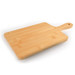 A bamboo serving board with a handle, featuring a smooth, natural wood finish. A bamboo serving board with a handle, featuring a smooth, natural wood finish.