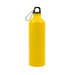 A drink bottle made of aluminum, featuring a bright yellow color and a top with a carabiner clip. A drink bottle made of aluminum, featuring a bright yellow color and a top with a carabiner clip.
