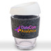 A reusable coffee cup featuring a silicone lid and a grey RPET band, branded with "DataCon Analytics" in colorful text. A reusable coffee cup featuring a silicone lid and a grey RPET band, branded with "DataCon Analytics" in colorful text.
