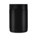 A drink bottle in matte black, featuring a sleek design and a lid. It has a logo on its surface. A drink bottle in matte black, featuring a sleek design and a lid. It has a logo on its surface.