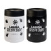 A drink bottle in matte black and matte white, featuring a logo and graphics of beer mugs and palm trees. A drink bottle in matte black and matte white, featuring a logo and graphics of beer mugs and palm trees.