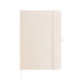 A cream-colored A5 notebook with a smooth cover and an elastic band closure. It includes a ribbon bookmark and a logo. A cream-colored A5 notebook with a smooth cover and an elastic band closure. It includes a ribbon bookmark and a logo.