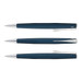 A collection of three Lamy Studio Pens displayed in a sleek design with a dark blue finish and chrome accents.