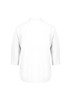 A white women's blouse with 3/4 sleeves and a back yoke detail, featuring a subtle logo. A white women's blouse with 3/4 sleeves and a back yoke detail, featuring a subtle logo.