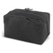 A black toiletry bag with a rectangular shape, featuring a zip closure and a textured surface. Includes a logo. A black toiletry bag with a rectangular shape, featuring a zip closure and a textured surface. Includes a logo.