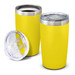 A drink bottle in vibrant yellow with a stainless steel rim and a clear lid, featuring a removable top. A drink bottle in vibrant yellow with a stainless steel rim and a clear lid, featuring a removable top.