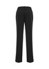 Black slacks with a tailored fit, featuring a waistband and back pocket detailing. Includes branding on the garment.
