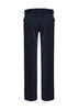 Navy blue women's slacks featuring a sleek design, with a belt and two side pockets.