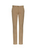 Tan women's chino pants with a slim fit, featuring a button closure and pockets. Includes branding on the waistband. Tan women's chino pants with a slim fit, featuring a button closure and pockets. Includes branding on the waistband.