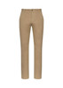 A pair of men's chino pants in a light tan colour, featuring a button closure and front pockets. A pair of men's chino pants in a light tan colour, featuring a button closure and front pockets.
