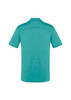 A teal men's short sleeve polo shirt featuring a standard collar and a logo. The back is plain with a textured design.