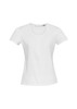 A white women's chic top with short sleeves and a scoop neckline, featuring a gathered detail at the front. A white women's chic top with short sleeves and a scoop neckline, featuring a gathered detail at the front.