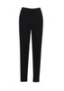 Black tailored women's trousers with a sleek design and a logo on the waistband. Black tailored women's trousers with a sleek design and a logo on the waistband.