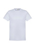 A plain white short sleeve t-shirt with a round neckline and a logo on the label.