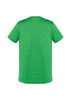 A green short sleeve tee featuring a plain back design and a logo. Suitable for casual wear.
