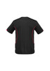 A black short sleeve tee featuring red accents and a logo on the back.